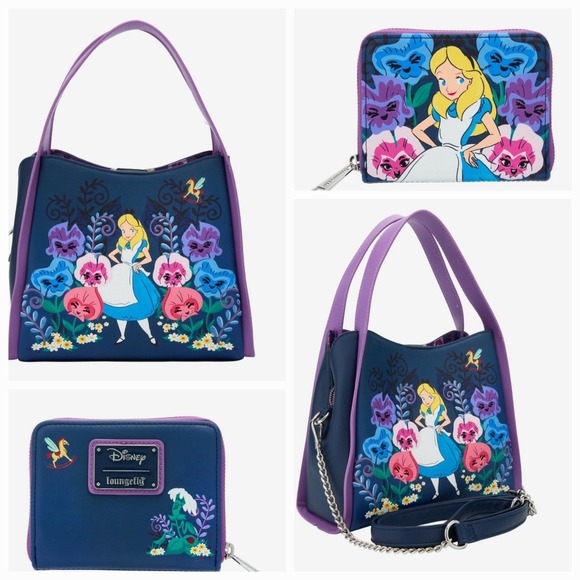 Loungefly Disney Alice in Wonderland Flowers Convertible Crossbody Bag & WALLET! - Picture 1 of 9